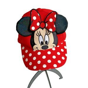 DISNEY MINNIE MOUSE Hat Polka Dot Girl's Red White Polka Dot Cap Adjustable